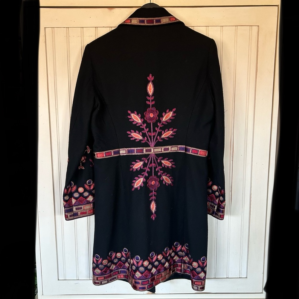Nygard Collection Wool-Blend Car Coat Black Floral Embroidered Sz 8 EUC - Picture 2 of 10